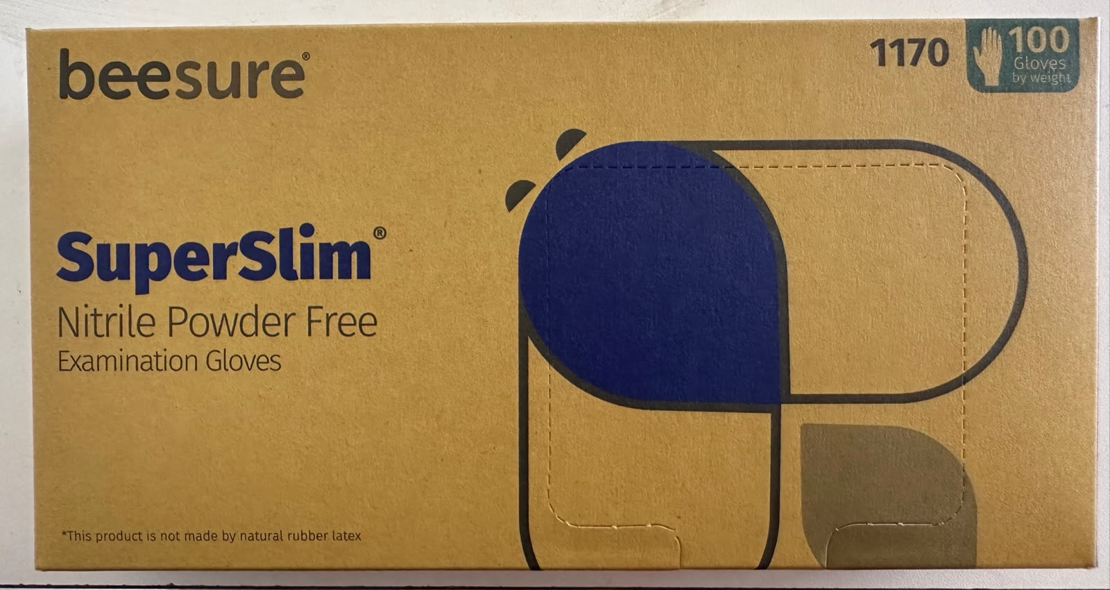 Guantes de nitrilo medium sin polvo 1170 Superslim, caja de 100 - Beesure