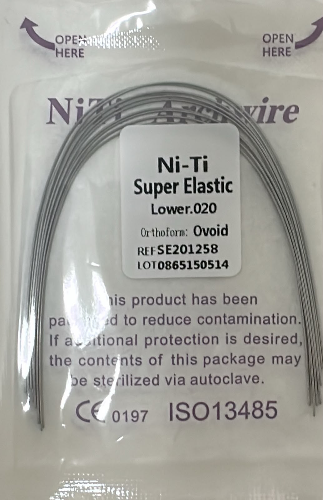 Arco inferior NiTi superelástico .020 ovoide MedicalTools