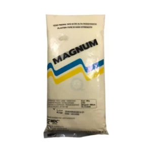 Bolsa de 1kg de yeso amarillo tipo III MAGNUM, yeso piedra tipo III, sobre fondo blanco